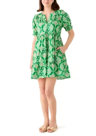 Women's Short Sleeve Print Peasant Dress