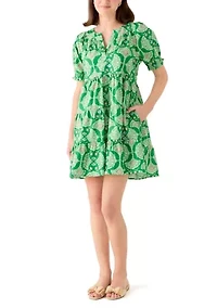 Women's Short Sleeve Print Peasant Dress