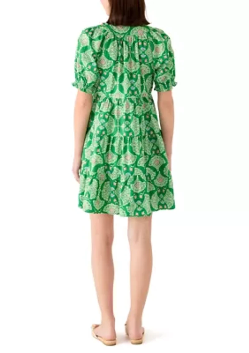 Women's Short Sleeve Print Peasant Dress