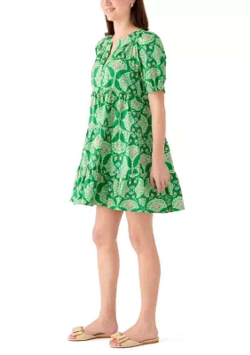 Women's Short Sleeve Print Peasant Dress