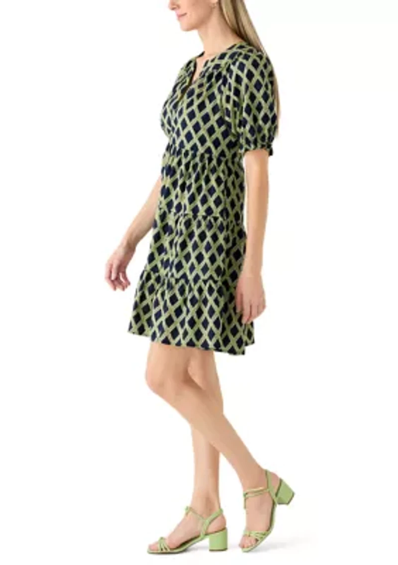 Women's Short Sleeve Print Peasant Dress
