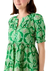 Women's Short Sleeve Print Peasant Dress