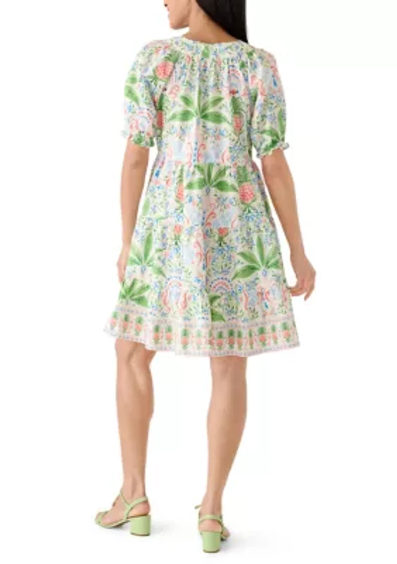 Women's Short Sleeve Printed Peasant Dress