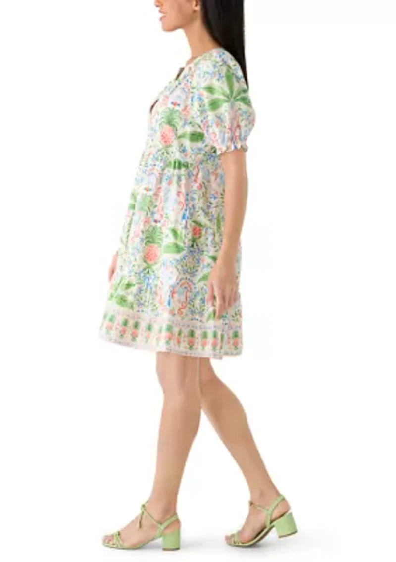 Women's Short Sleeve Printed Peasant Dress