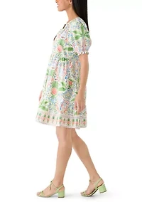 Women's Short Sleeve Printed Peasant Dress