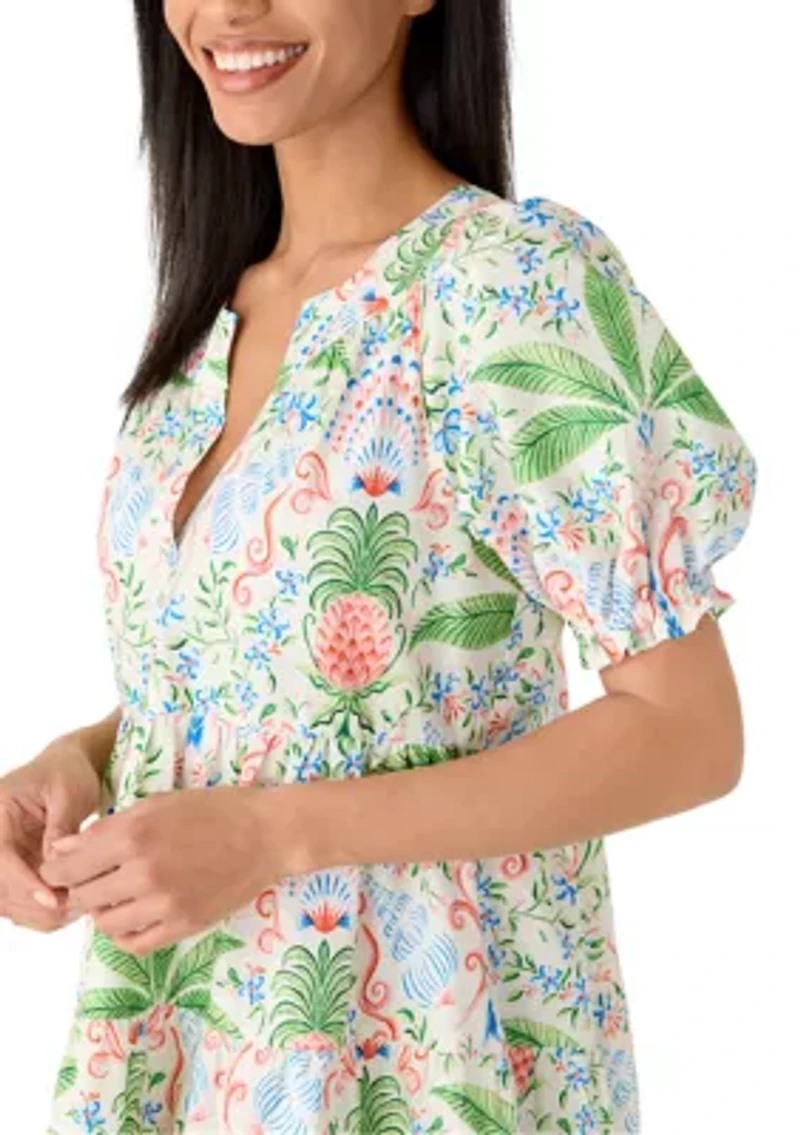 Women's Short Sleeve Printed Peasant Dress