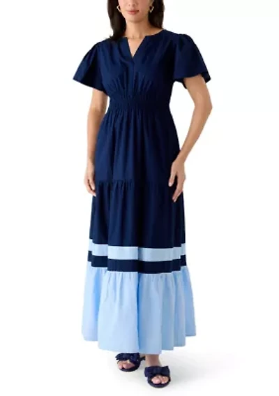 Women's Short Sleeve Waisted Midi Dress