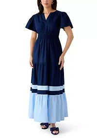 Women's Short Sleeve Waisted Midi Dress