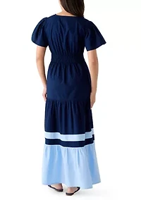 Women's Short Sleeve Waisted Midi Dress