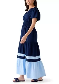 Women's Short Sleeve Waisted Midi Dress