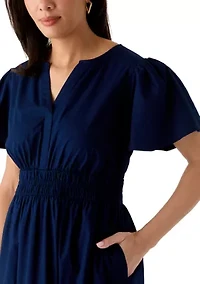 Women's Short Sleeve Waisted Midi Dress