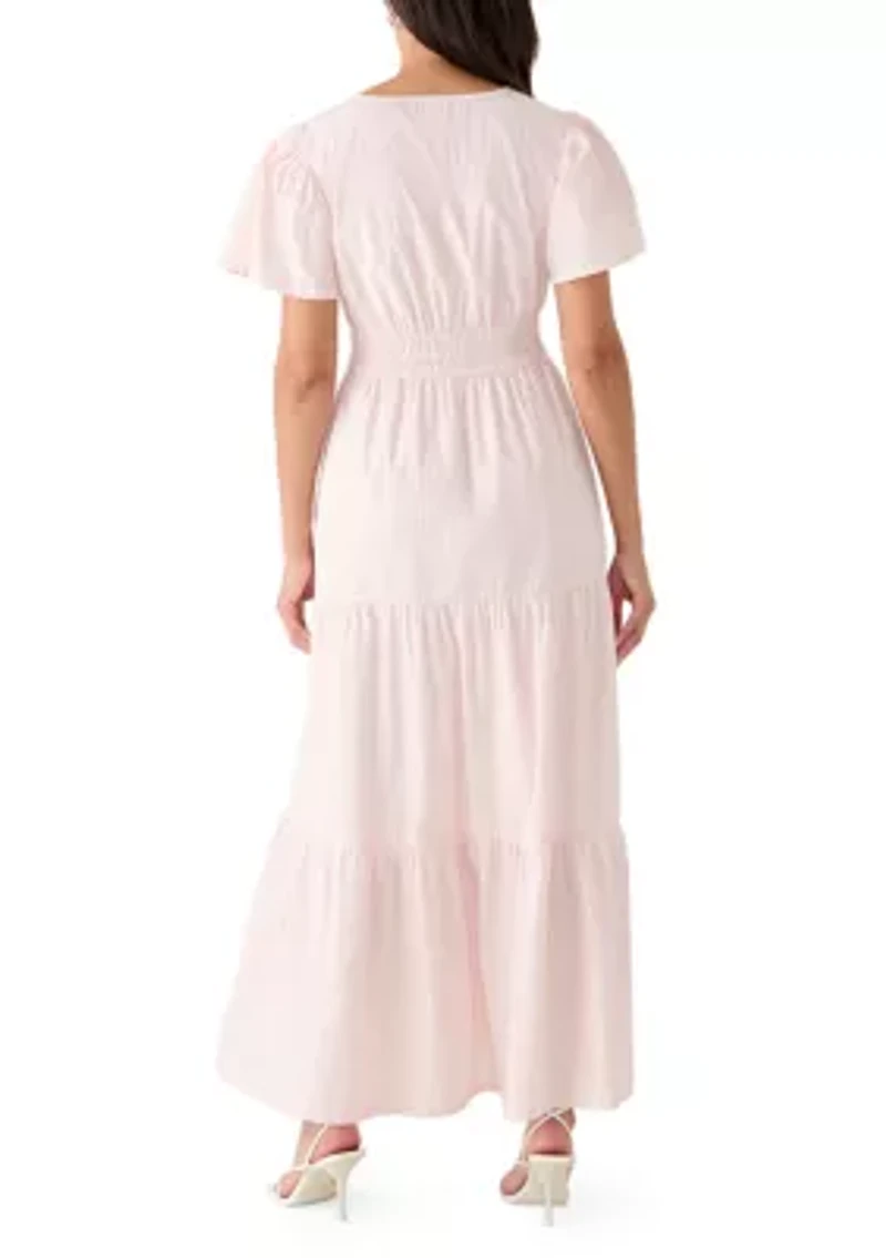 Women's Short Sleeve Waisted Midi Dress