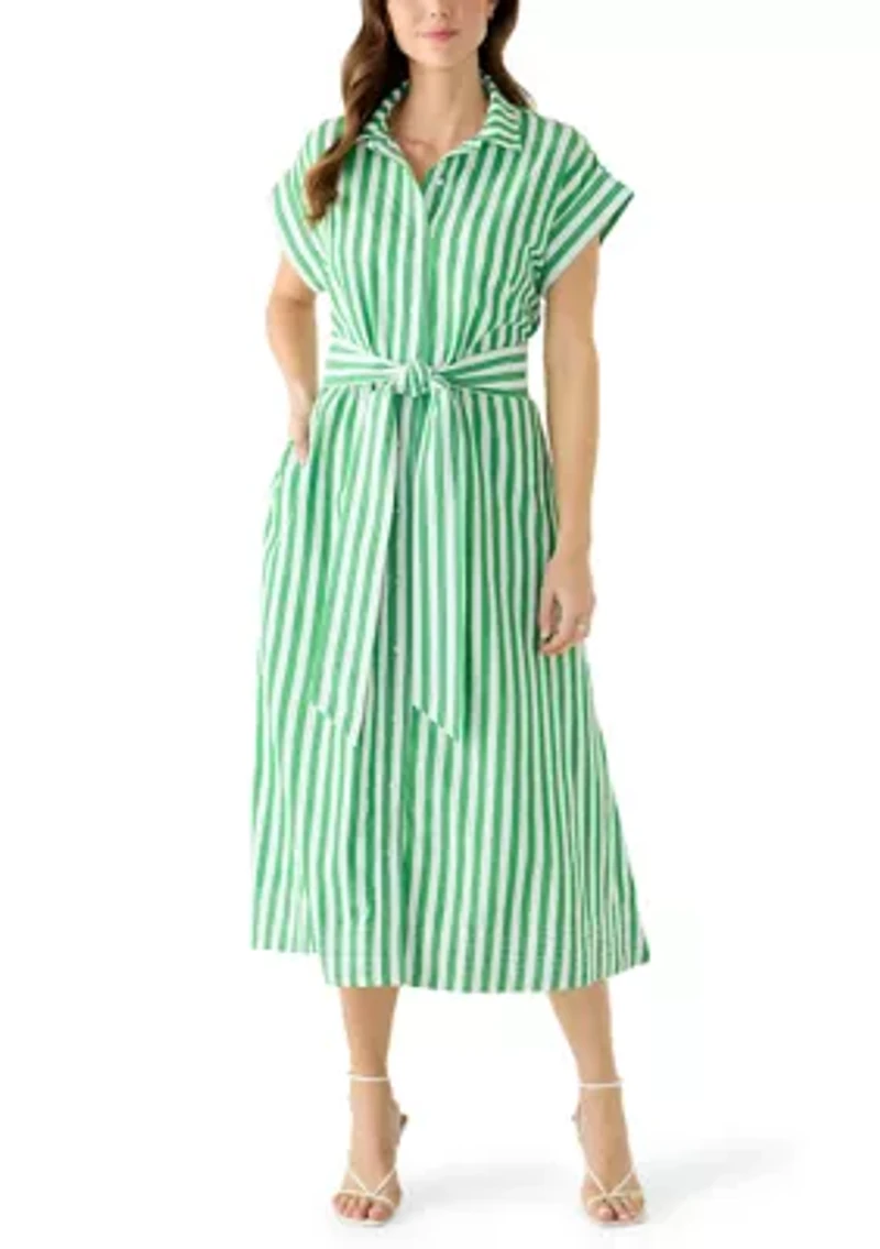 Women's Short Sleeve Belted Midi Dress