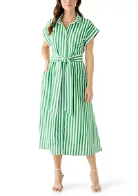 Women's Short Sleeve Belted Midi Dress
