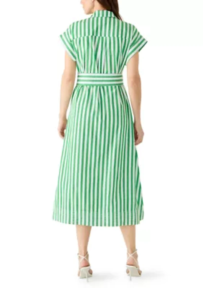 Women's Short Sleeve Belted Midi Dress