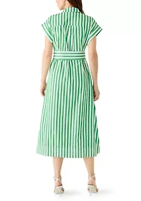 Women's Short Sleeve Belted Midi Dress