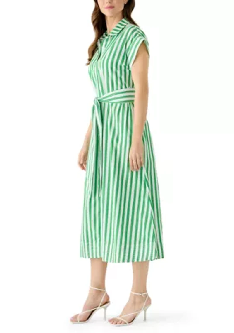 Women's Short Sleeve Belted Midi Dress
