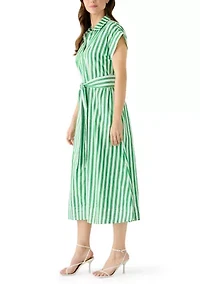 Women's Short Sleeve Belted Midi Dress