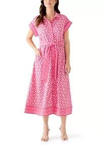 Women's Short Sleeve Belted Midi Dress