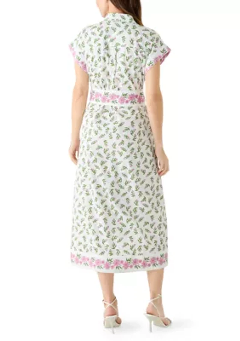 Women's Short Sleeve Belted Midi Dress