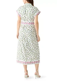 Women's Short Sleeve Belted Midi Dress