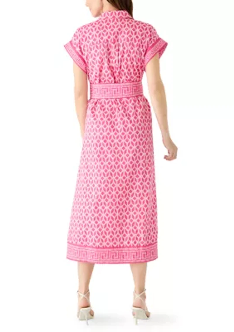 Women's Short Sleeve Belted Midi Dress