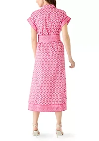 Women's Short Sleeve Belted Midi Dress