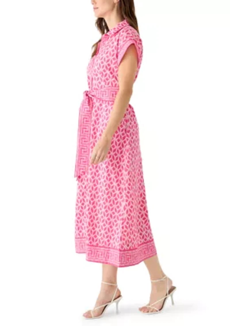 Women's Short Sleeve Belted Midi Dress