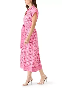 Women's Short Sleeve Belted Midi Dress