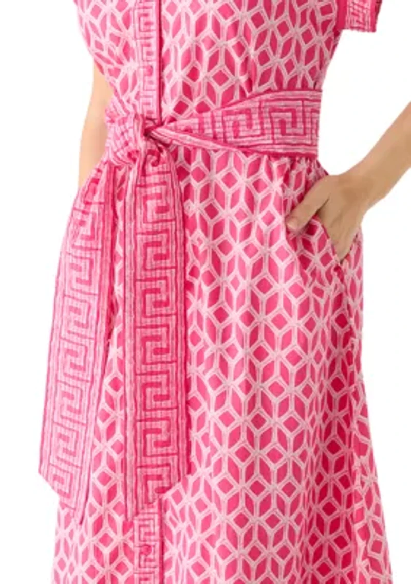 Women's Short Sleeve Belted Midi Dress