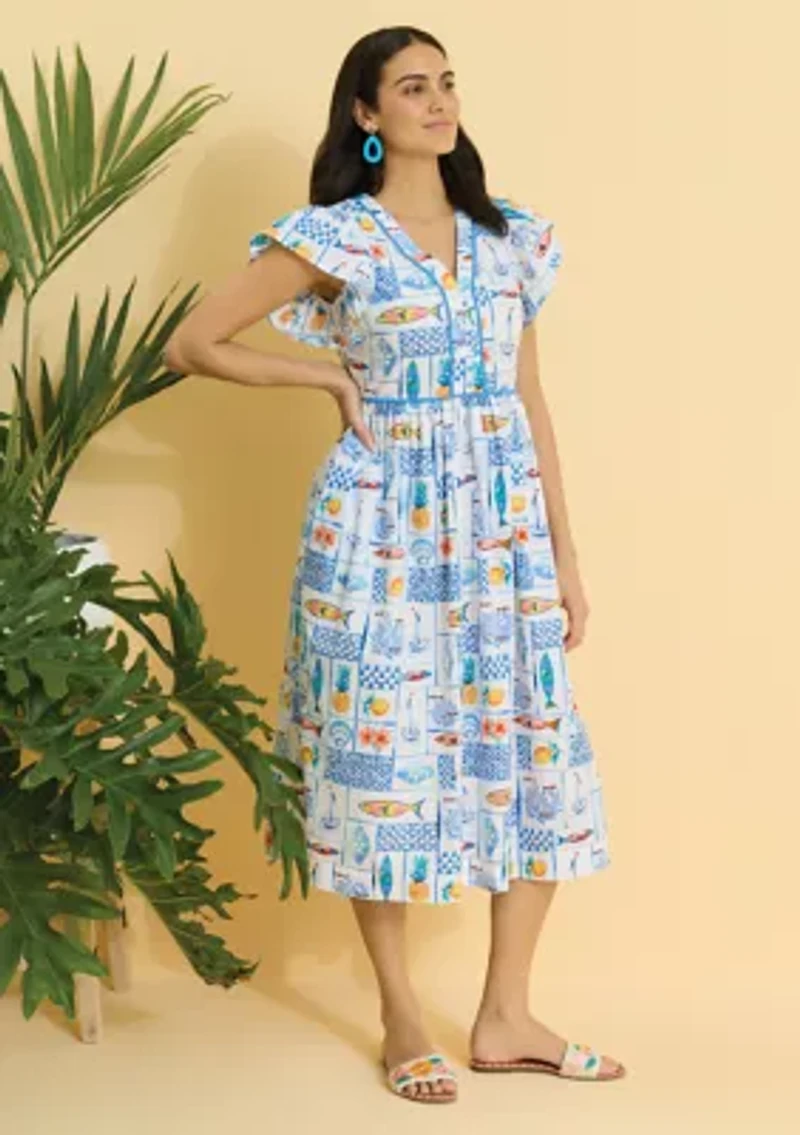 Sewing Down South x Crown & Ivy™ Lauren Flutter Sleeve Midi Dress with Button Front