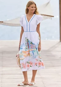 Sewing Down South x Crown & Ivy™ Laurel Flutter Sleeve Midi Dress with Button Front