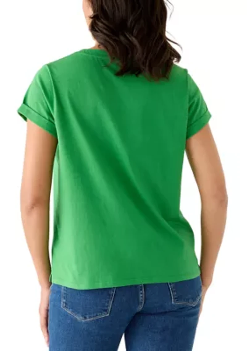 Women's Short Sleeve Eyelet Yoke Top