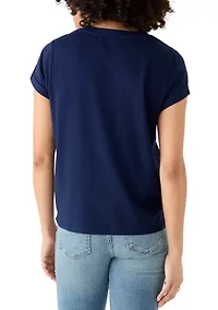 Women's Short Sleeve Eyelet Yoke Top