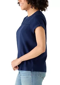 Women's Short Sleeve Eyelet Yoke Top