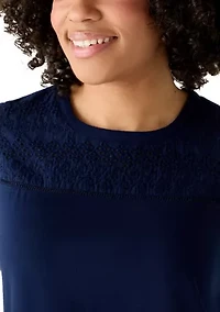 Women's Short Sleeve Eyelet Yoke Top