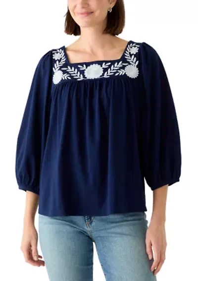 Women's 3/4 Sleeve Embroidered Top