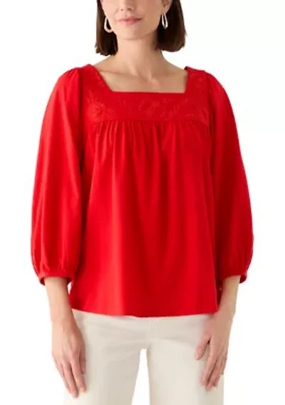 Women's 3/4 Sleeve Embroidered Top