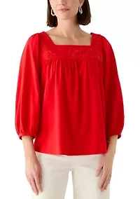 Women's 3/4 Sleeve Embroidered Top
