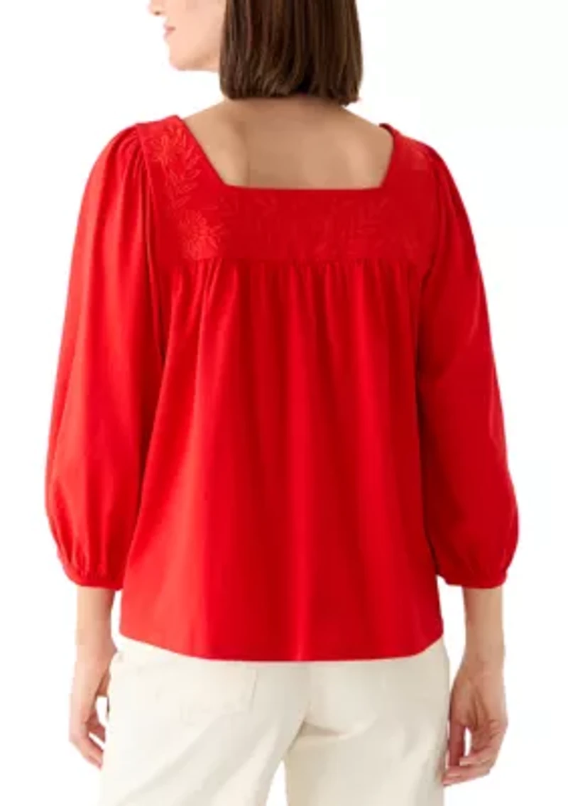Women's 3/4 Sleeve Embroidered Top
