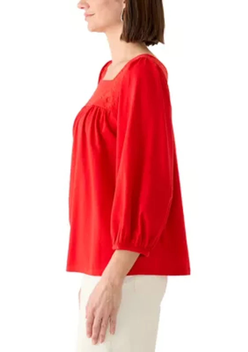 Women's 3/4 Sleeve Embroidered Top