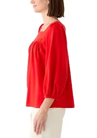 Women's 3/4 Sleeve Embroidered Top