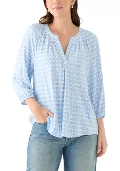 Women's 3/4 Sleeve Printed Peasant Top