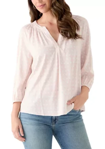 Women's 3/4 Sleeve Printed Peasant Top