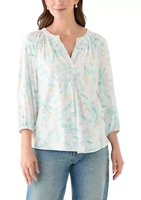 Women's 3/4 Sleeve Printed Peasant Top