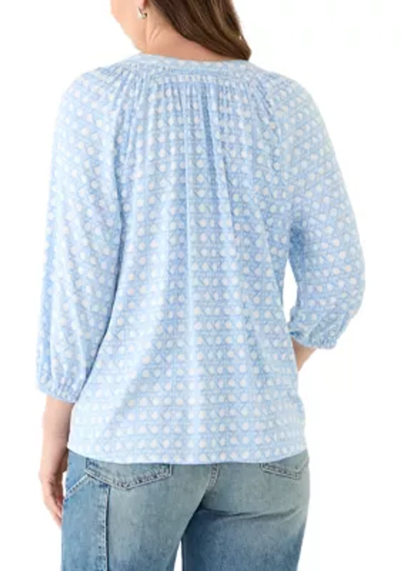 Women's 3/4 Sleeve Printed Peasant Top