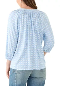 Women's 3/4 Sleeve Printed Peasant Top