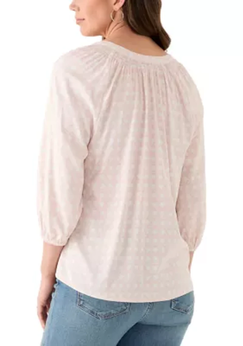 Women's 3/4 Sleeve Printed Peasant Top