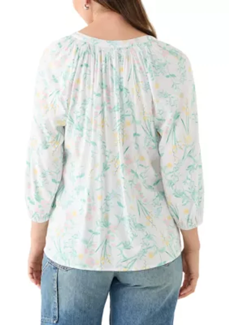 Women's 3/4 Sleeve Printed Peasant Top