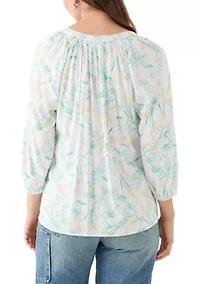 Women's 3/4 Sleeve Printed Peasant Top